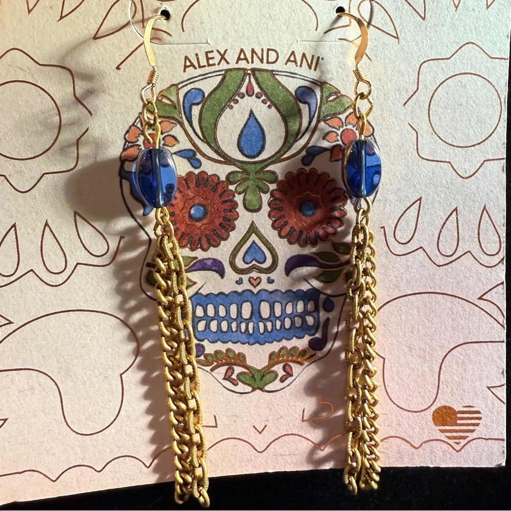 NEW Alex and‎ Ani Power Spirit blue Dangle Earrings gold Color Fashion